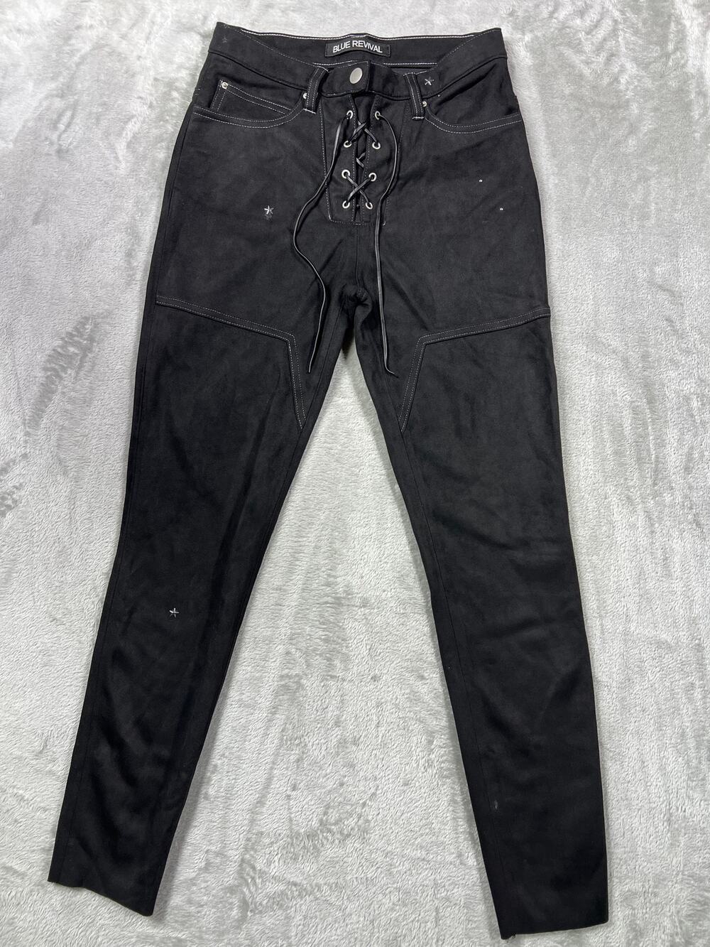 Blue Revival Black Lace Up Star Pants Size 27 Goth Y2K Alt Moto Biker Grunge
